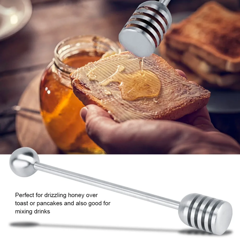 Long Handle Honey Spoon One-Piece Design Rustless Honey Drizzler Polished Silver Smooth Surface Rustless Honey Dipper