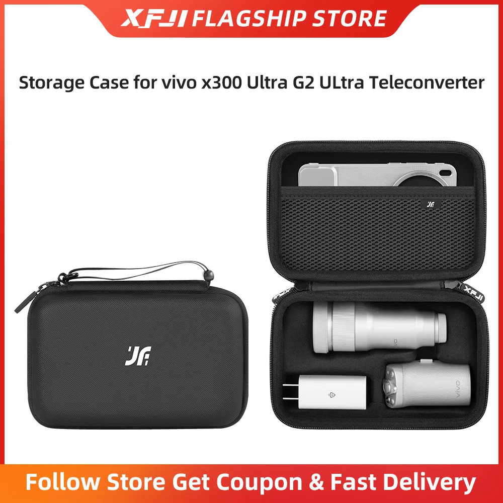 XFJI Storage Bag Case PU Drop-resistant Hard Shell Handbag for VIVO X300 Ultra(400mm G2 Ultra) Teleconverter Photographer's Kit