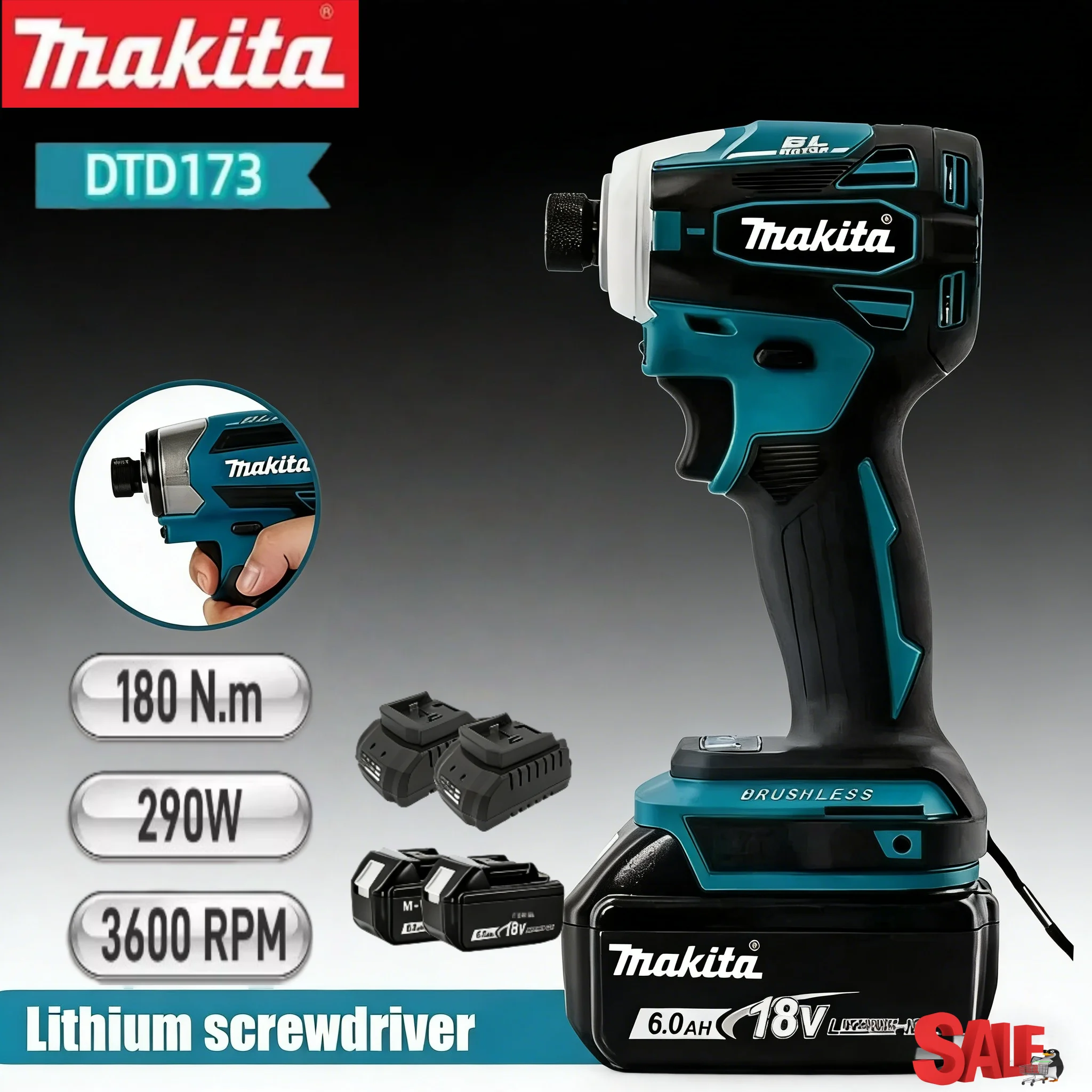 

Ударный гайковерт Makita DTD173 18В бесщеточный, высокомощный, с высоким крутящим моментом, для авторемонта