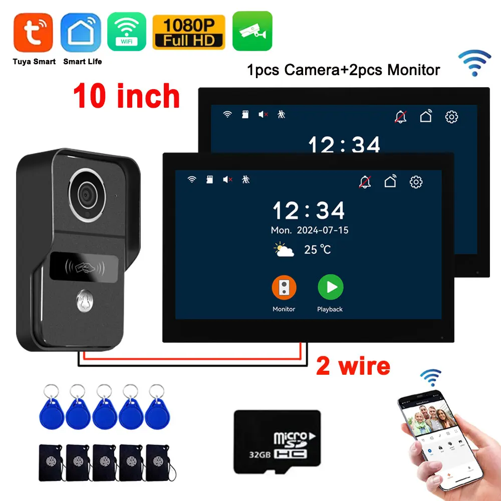 2-draads digitaal video-intercomsysteem Draadloos 5G WiFi videodeurtelefoon Tuya Smart Deurbel 4in1 Ontgrendelen 7/10 inch 1V1/1V2 Optioneel