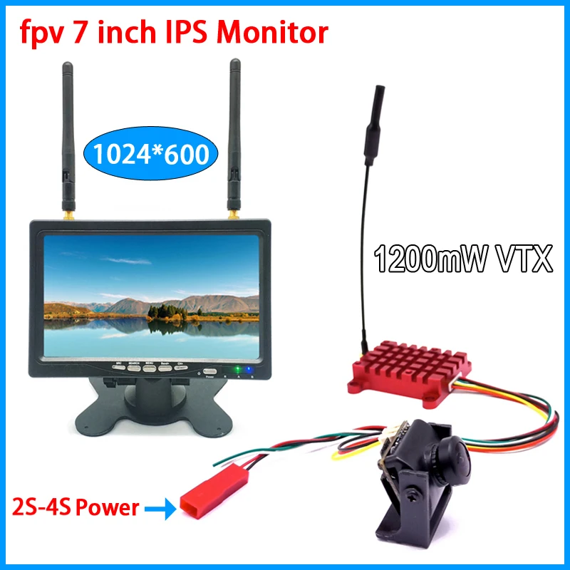 

Long Range 5.8Ghz 48CH 1.2W FPV Transmitter Lancher and 1200TVL camera with 7inch IPS fpv monitor for RC FPV Racing Drone