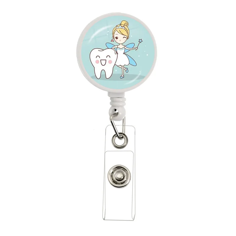 2022 Lovely Teeth Style Retractable Creative Card Holder Badge Reel Nurse Exhibition Enfermera Girl Name Card Chest For Dentis