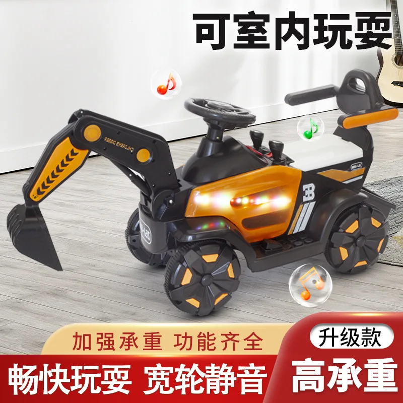 Children\'s Electric Excavator Engineering Vehicle Can Be Seated Rechargeable Light Music Off-road Vehicle Excavator Baby Toy