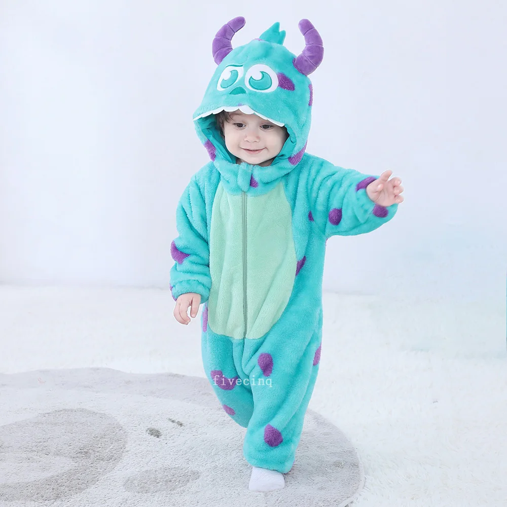 Blue Monster Onesie Boy Girl Costume Sully Cosplay Cute Halloween Jumpsuit Chlidren Zipper Pajama Animal Cow Kigurumis