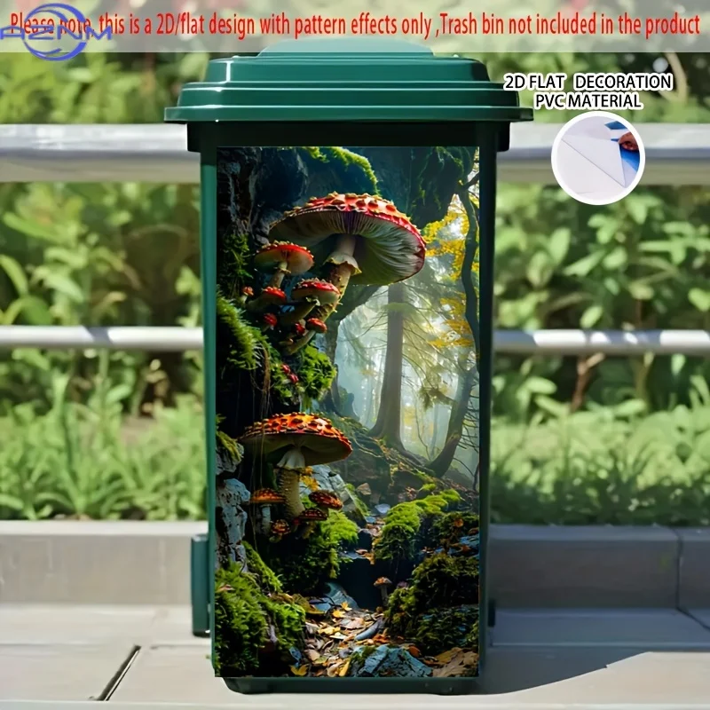 Selbstklebende Aufkleber mit riesigen Pilzen im Wald für Mülltonnen – langlebige, dekorative Mülltonnen-Aufkleber aus PVC, 37,01 x 81,99 cm, einfach anzubringen