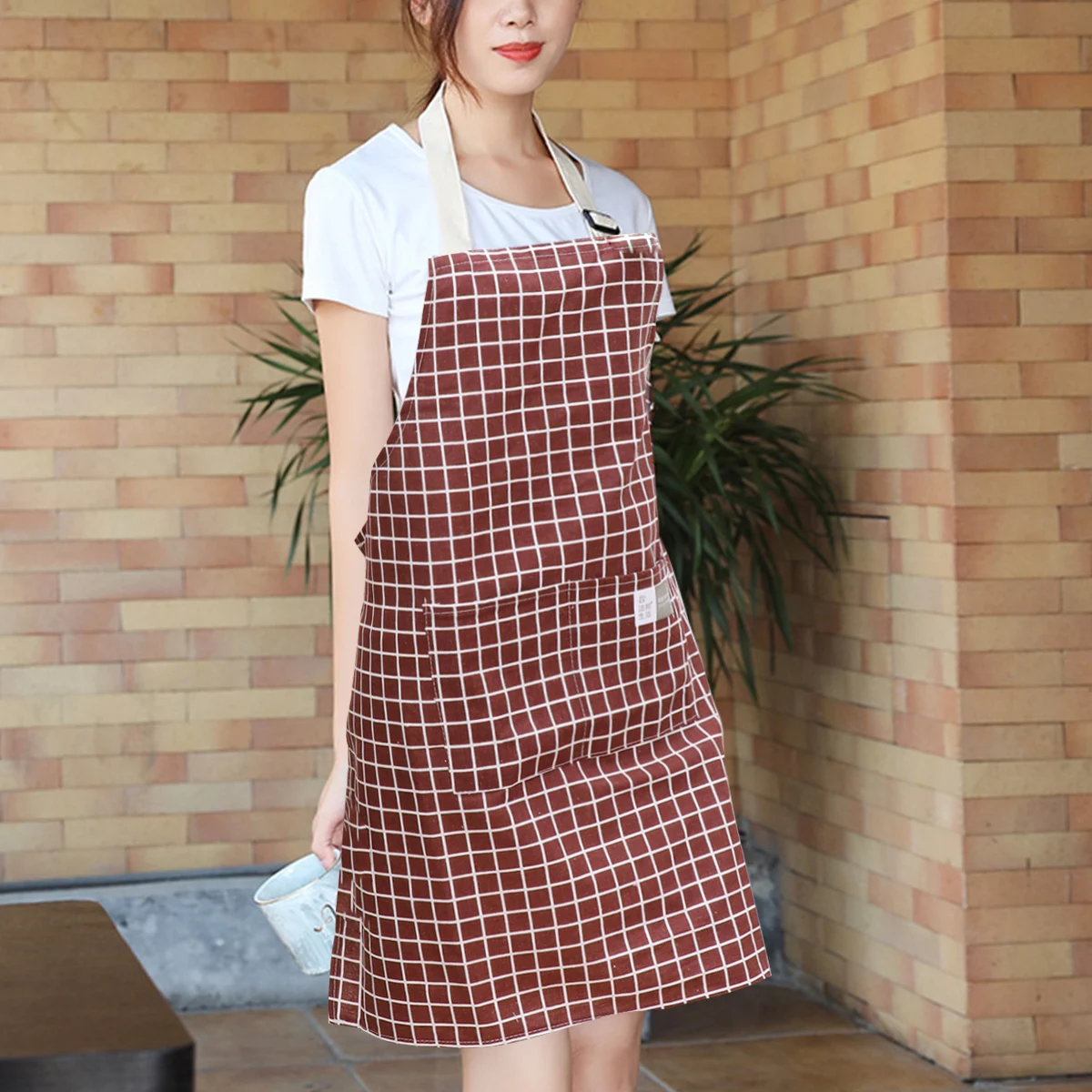 

Coffee Apron Adjustable Halter Aprons for Adults Cooking with Pockets Cotton and
