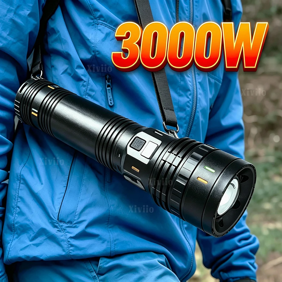 High Power Flashlights 3000W 9900000High Lumen Long Range 4000m Tactical Torch Light Rechargeable Lamp Camping Fishing Adventure
