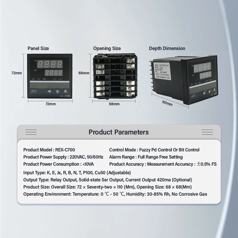 AC 220V Oven Temperature Controller  REX-C700 C700 Thermocouple PT100,K Universal Input Relay Output 72*72mm Thermostat