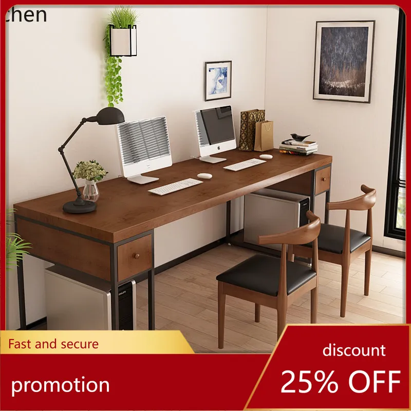 

CZ Solid Wood Double Computer Desk Desktop Home Long Study Desk Office Desk Workbench
