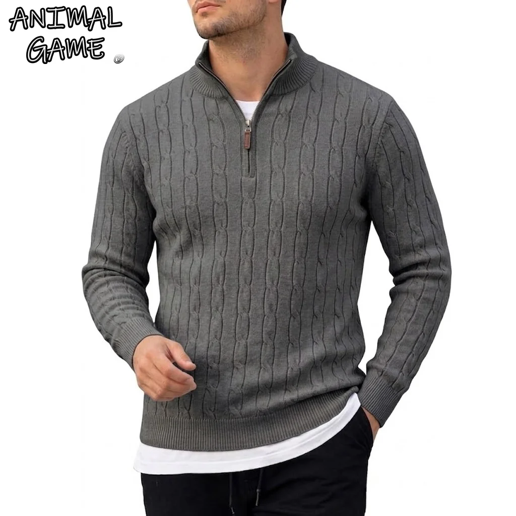 Men's Long Sleeve Half Zip Polo Sweater Knit Pullover Casual Sporty Athletic Winter Warm Jumper Outerwear Autumn Cardigan Men