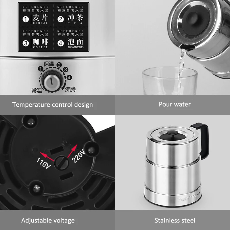 غلاية كهربائية قابلة للتبديل قابلة للطي ، وعاء سفر محمول ، فولاذ مقاوم للصدأ ، درجة حرارة قابلة للتعديل ، من من من من من من من من نوع V ،