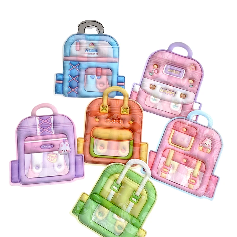 25pc 3D Cartoon Backpack Jewelry Candy Storage Bag Small Plastic Gifts Sweet Snack Self Seal Packaging Bags Kids Birthday Favors