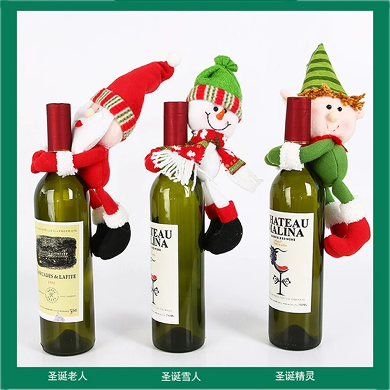 Christmas Decorations red wine bottle cover Santa Snowman Hold Wine Set Champagne Bottle Set Bar Restaurant Decoration