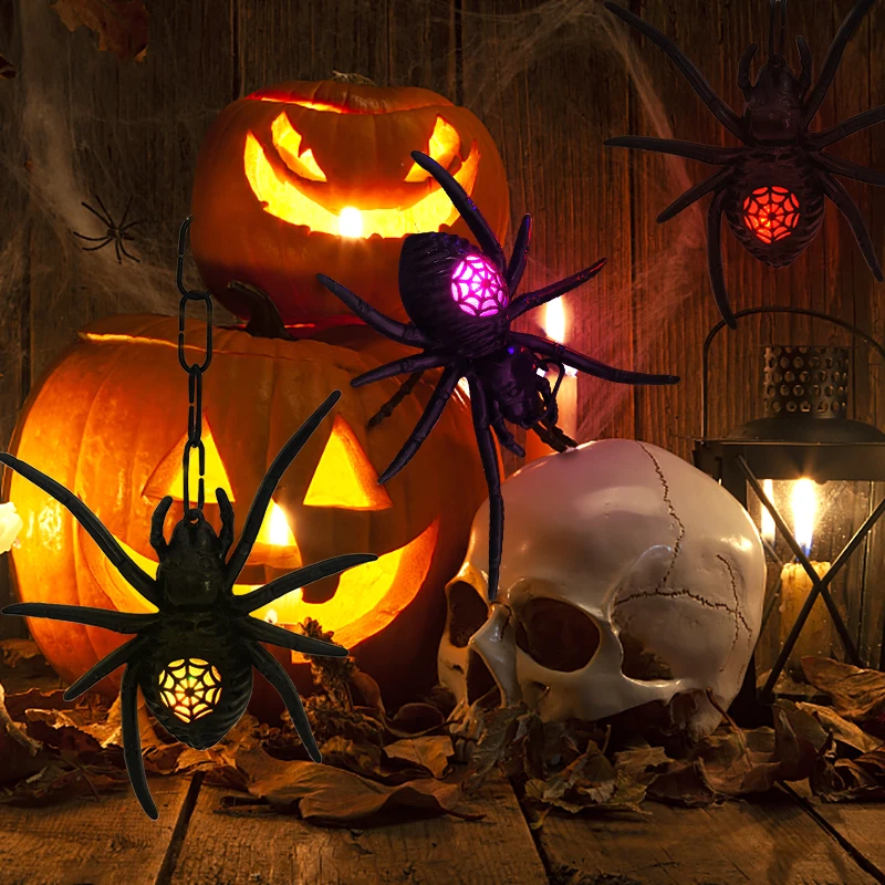 Veilleuse LED Araignée Scintillante pour Halloween, Ornements de Lanterne, Décorations de ix, Accessoires de Maison Hantée