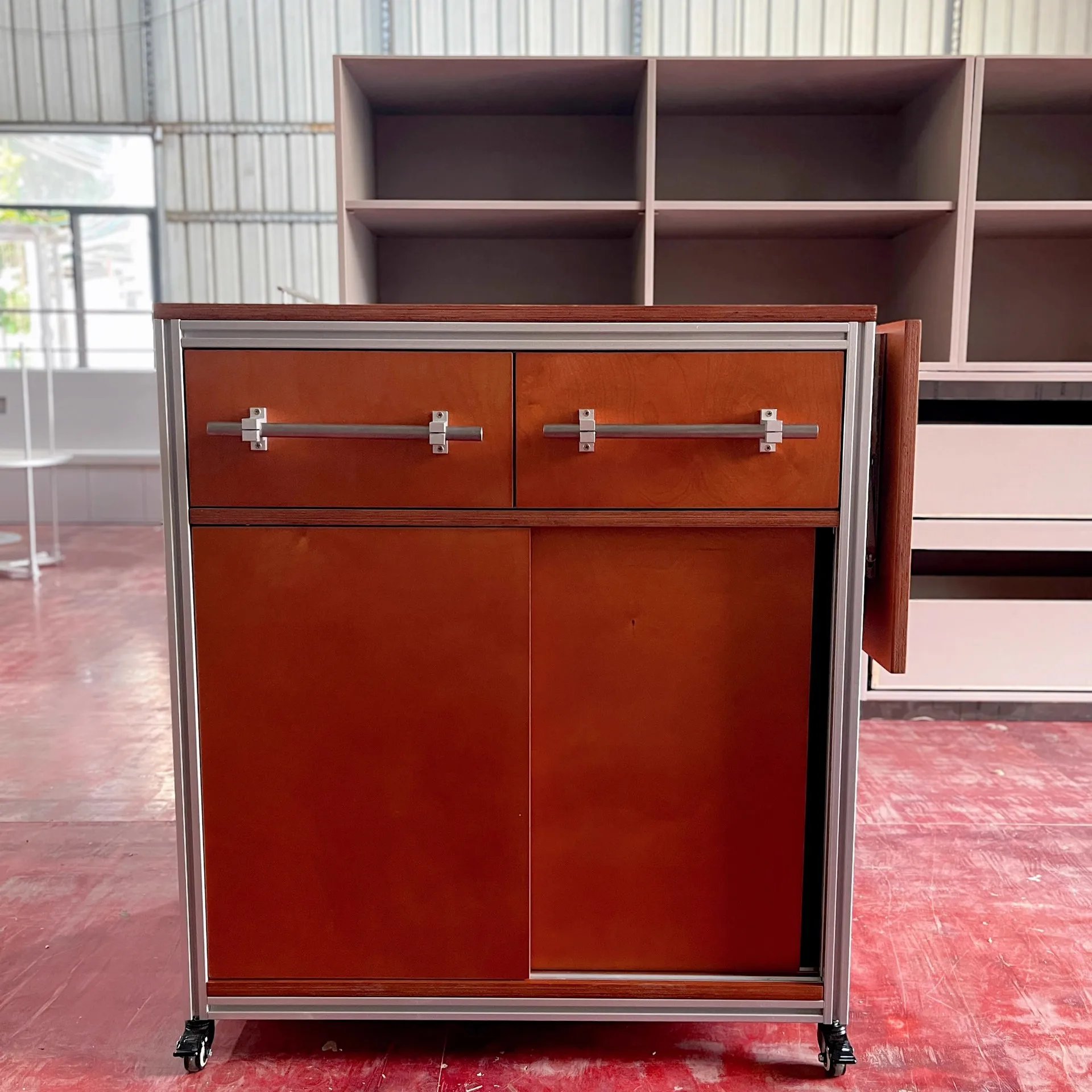 طراز العصور الوسطى، مقطع ألومنيوم، قابل للطي، خزانة، متحركة، أرضية #2