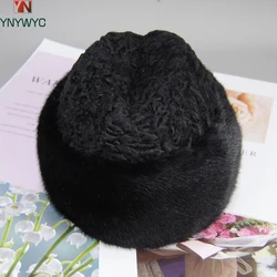 2026 Russian Women Winter Men's Warm Caps Whole Piece Mink Sheep Fur Hats Casual Outdoor Mink Ha Real Genuine Mink With Wool Hat