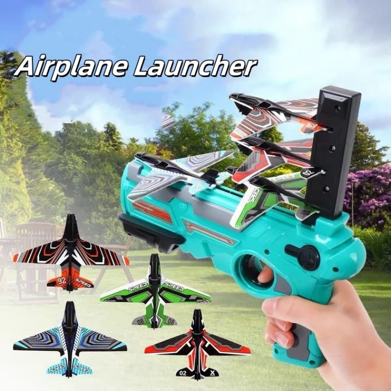 Children Foam Plane Launcher Toy Catapult Ejection Gun Range Airplane Shooting Game Outdoor Sports Toys Kids Birthday Gift