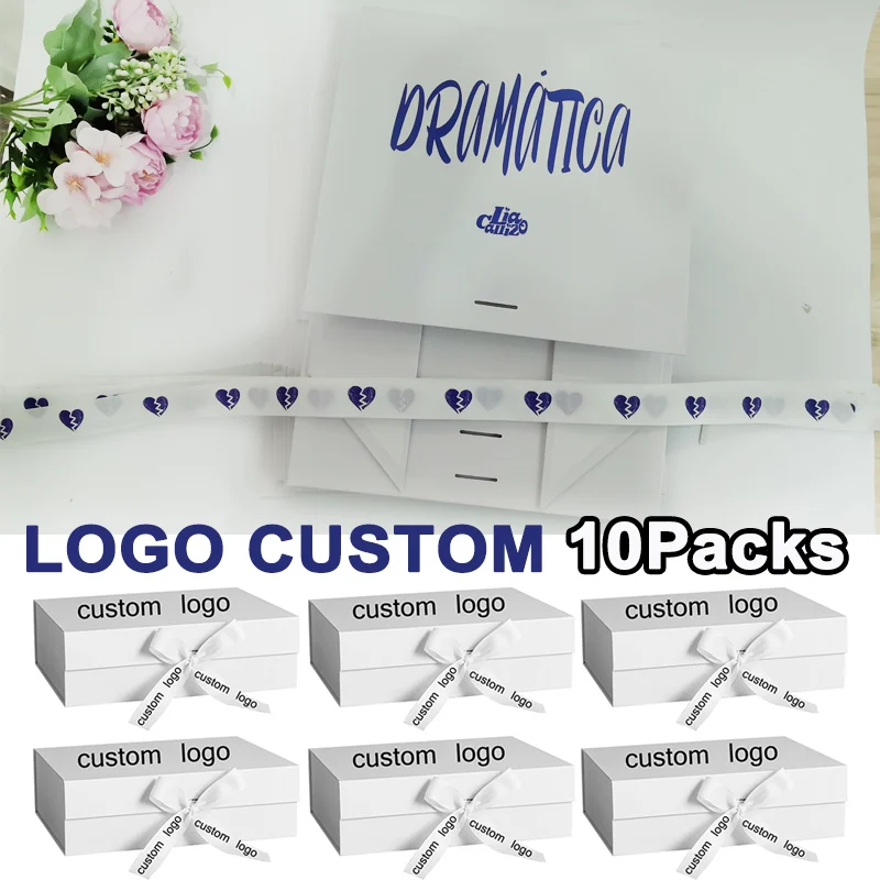 Party Gift Box Logo Customize 10Pcs Luxury Gift Packaging Box With Ribbon Birthday Wedding Party Supplies Presendt Box Bulk