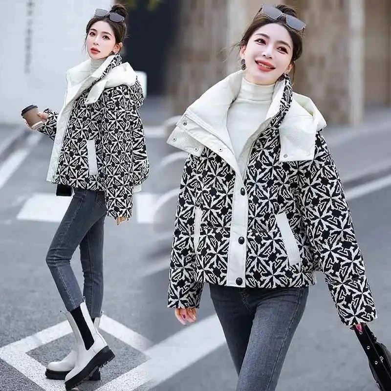 

Winter Jacket Womens Printed Small Fragrance Style Plus Size Padded-Cotton Jacket 2026 New Fashion Versatile Hooded Parkas