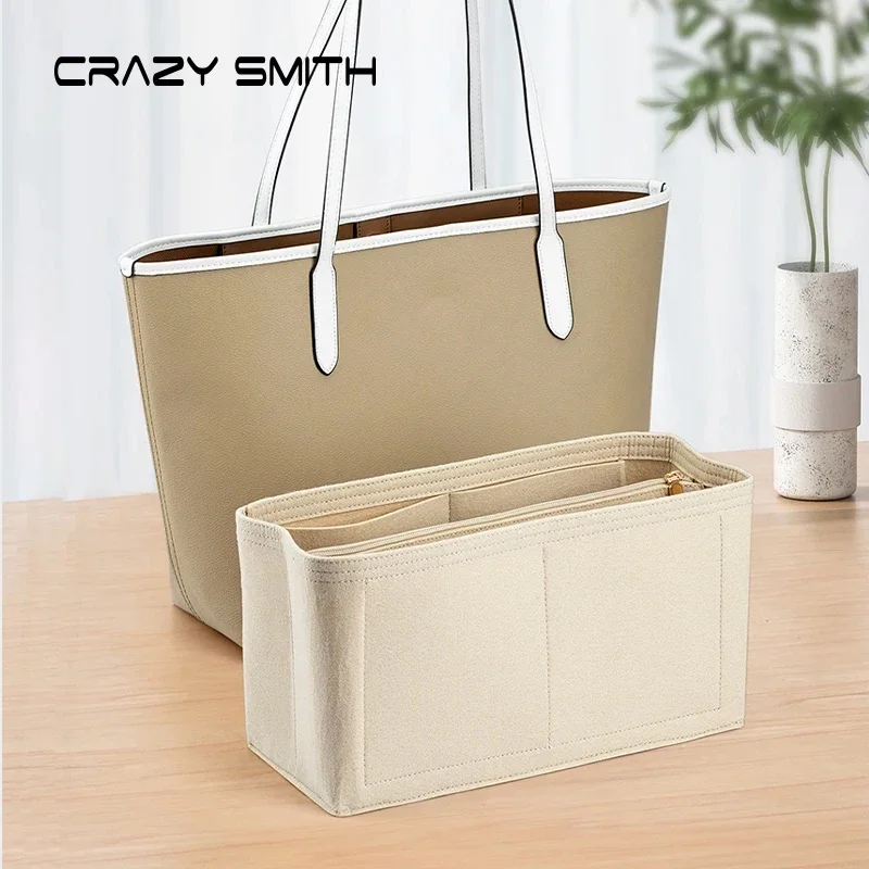 

CRAZYSMITH Inner Bag For Coach Felt Insert Bag Makeup Handbag Organizer Travel Purse Portable Zipper Cosmetic Bags Storage Tote