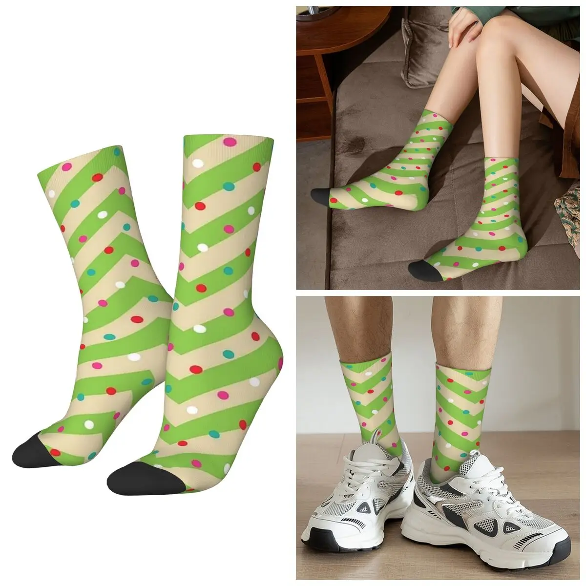 

All Seasons Christmas Pattern Red Zigzag Socks Harajuku Sport Middle Tube Socks Sweat Absorbing Stockings for Men Women Gifts