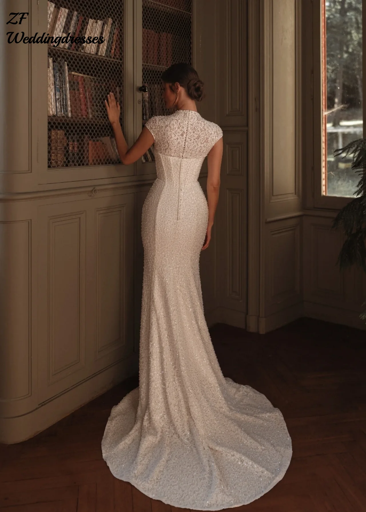 Customized Delicate Fully Lace Pearls Sexy Wedding Dress Fitted Waist Beaded Exquisite Bridal Gown Elegant Mermaid  Bride Wear