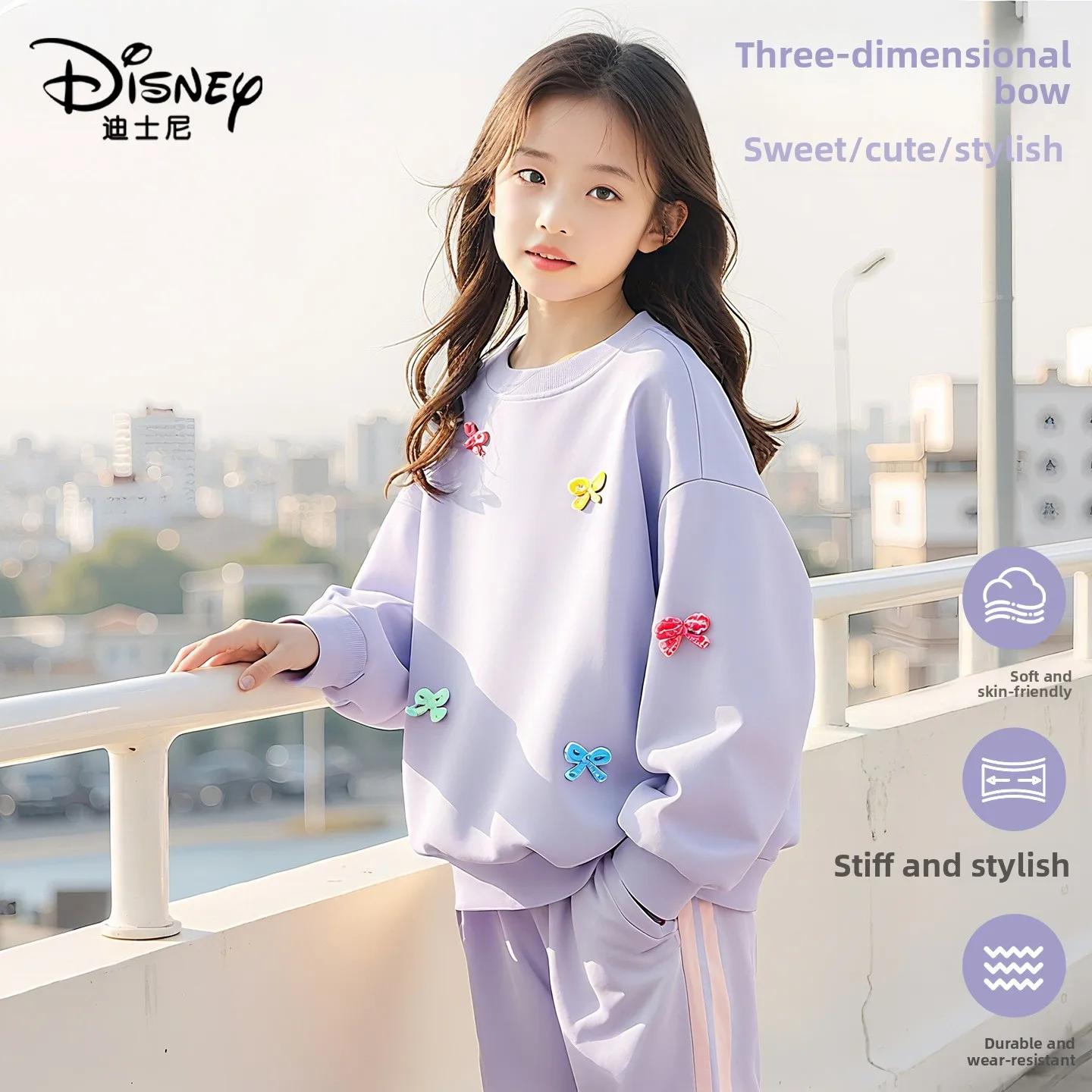 

Disney Girls' Bow Sweatshirt - Long Sleeve Round Neck Top for School, Cute Fall Winter Casual Wear