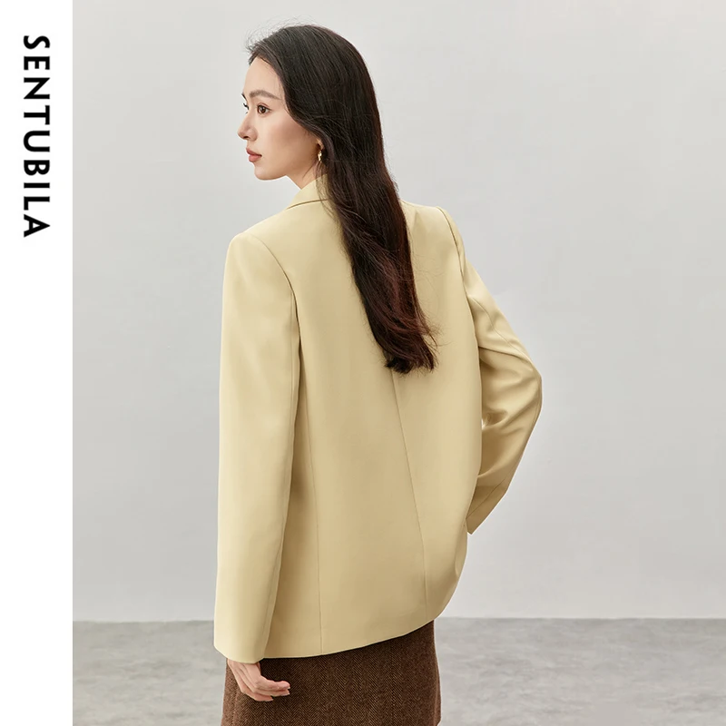 SENTUBILA Texture Straight Blazer Women Shoulder Pads Long Sleeve Office Lady Work Business Coat 2024 Autumn Clothing 143X57310