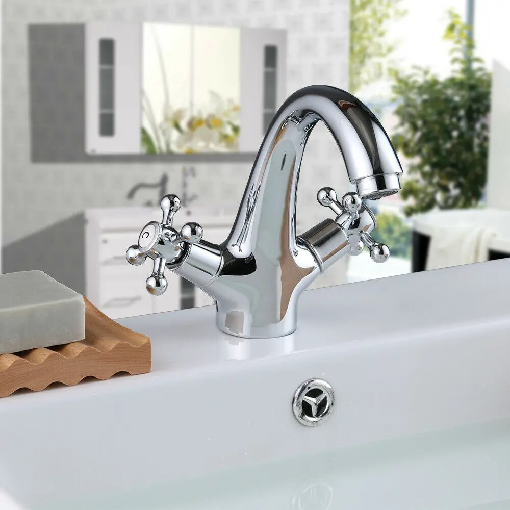 Faucet Two-handle Bathroom Kitchen Faucet Chrome Washbasin Cross Handle Washbasin Faucet 1/2\