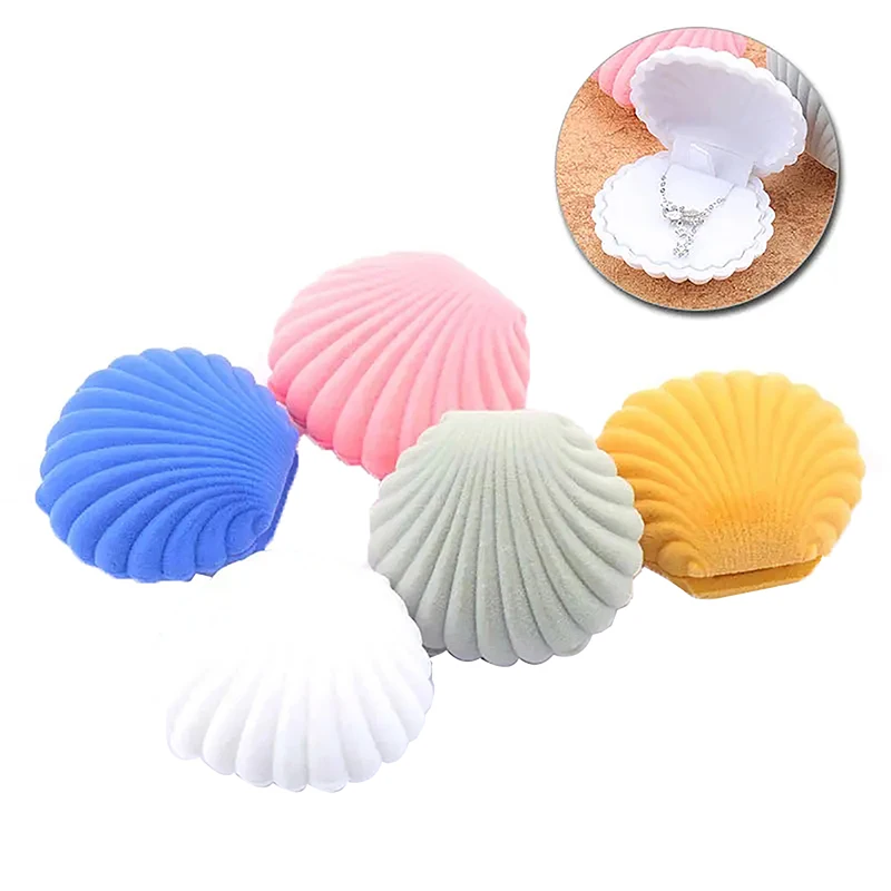 1 Piece Lovely Shell Shape Velvet Jewelry Box Wedding Engagement Ring Box For Earrings Necklace Bracelet Display Gift Box Holder