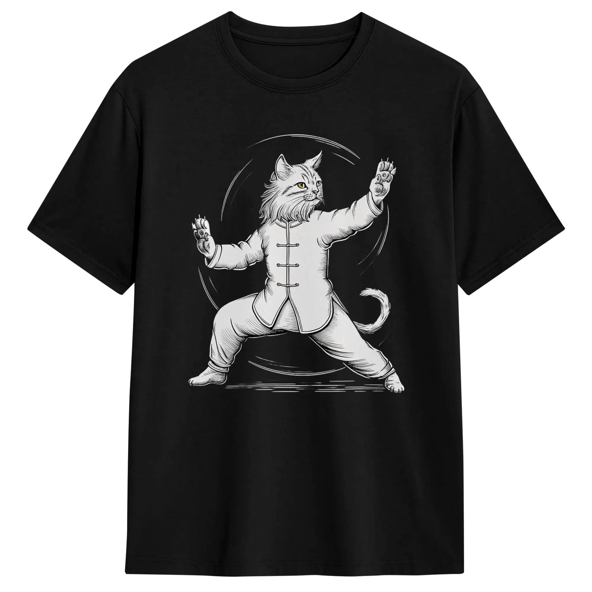 Camisetas divertidas de Tai Chi Yin Yang para hombre, camisetas de algodón con diseño de gato Tai Chi, camisetas de verano Y2K divertidas de manga corta con cuello redondo