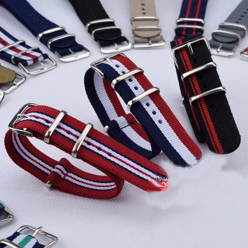 Fabric Nylon Watch Band Steel Buckle Strap Bands Woven Nylon Sport Strap 14mm 16mm 18mm 20mm 22mm Universal Strap Sport Band