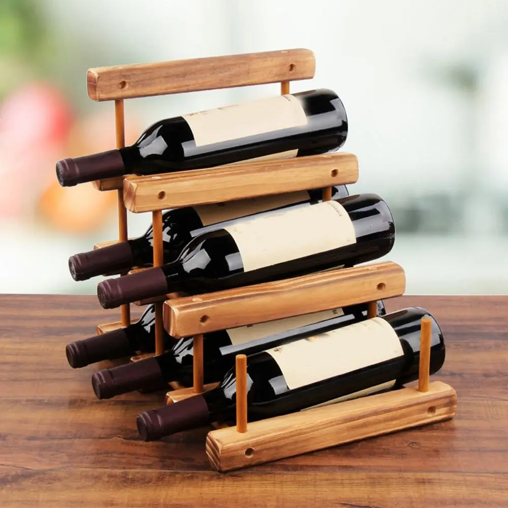 Creative Solid Wood Red Wine Rack Decorative Simple Style Bottle Display Holder Space Saving Stackable Wine Bottle Rack for Home