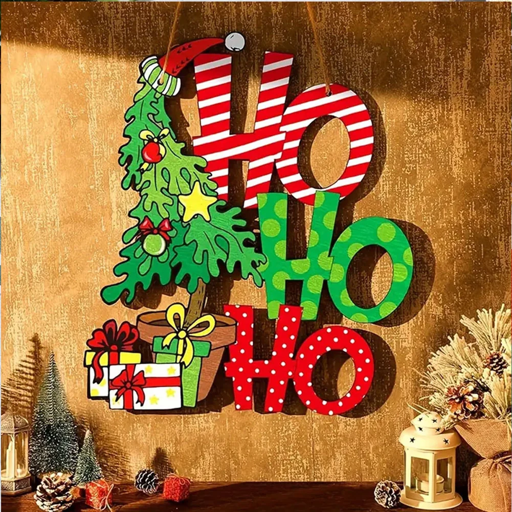 Christmas Decoration Creative Doorplate Wooden Hoho Letter Decorations For Christmas Trees- Festive Charm& Joy Christmas Hanging