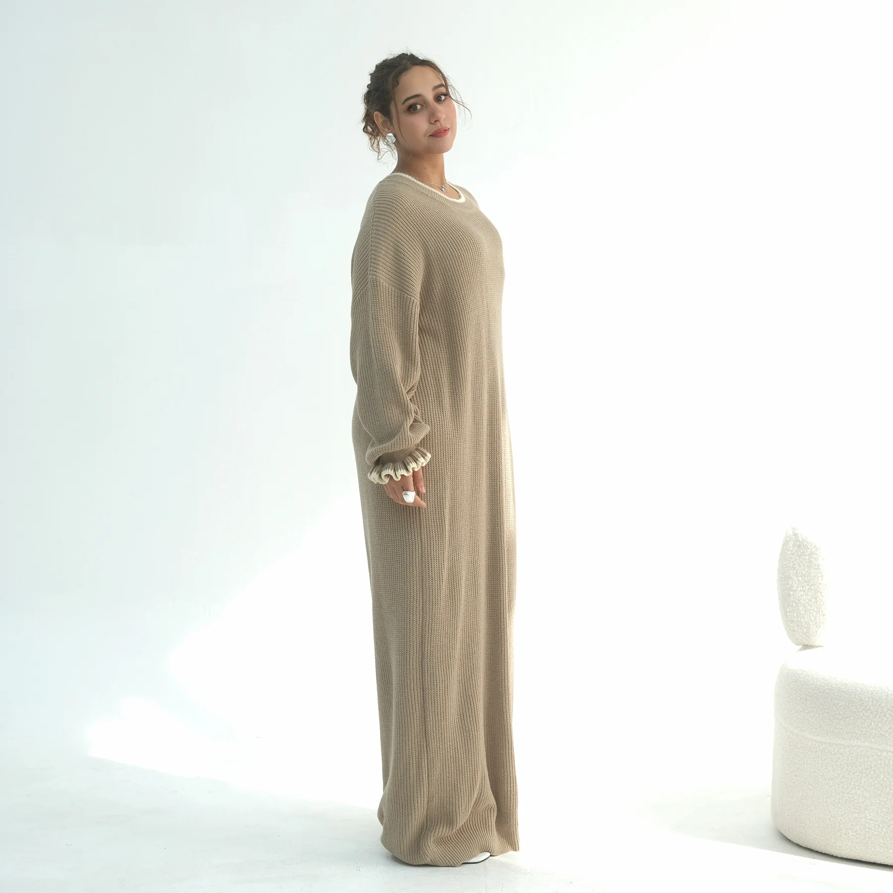 Muslim Dubai Middle East Winter Thicken Warm Knit Sweater Abayas For Women Evening Long Dress Ramadan Robe Femme Islam Clothing