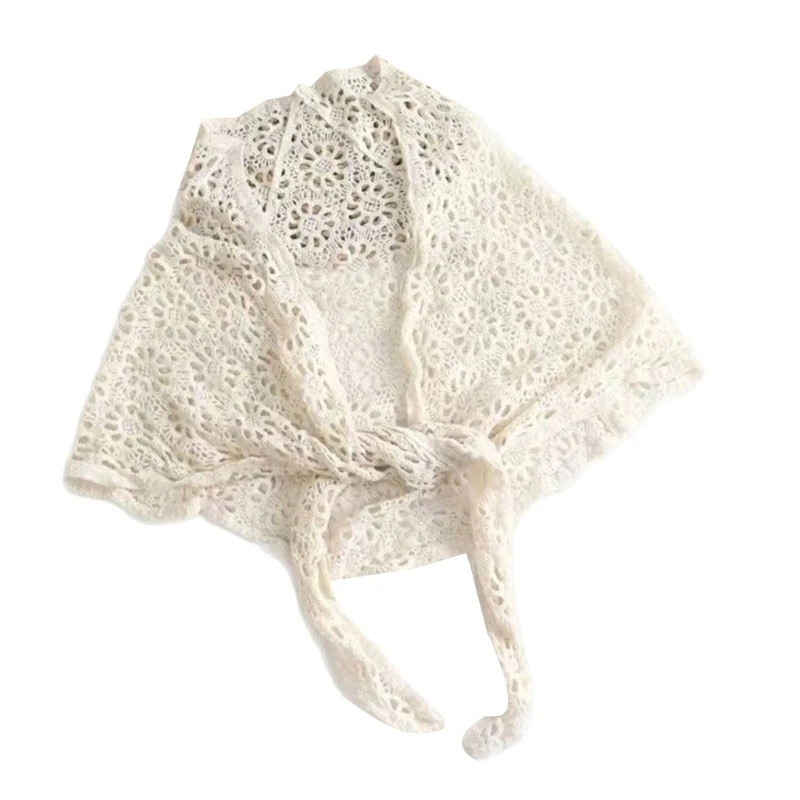 Warm Neutral Crochet Waist Wrap Triangular Sash with Adjustable Ties, Tapered Lower and Fringe for Skirts and Dresses