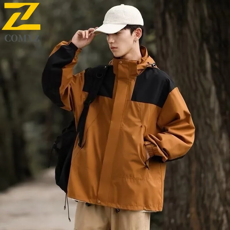 

COMXZ Men Cotton Coat Casual Hooded Outdoor Adventure Thickened Warm Parka Patchwork Design Windproof Comfortable Winter Jacket