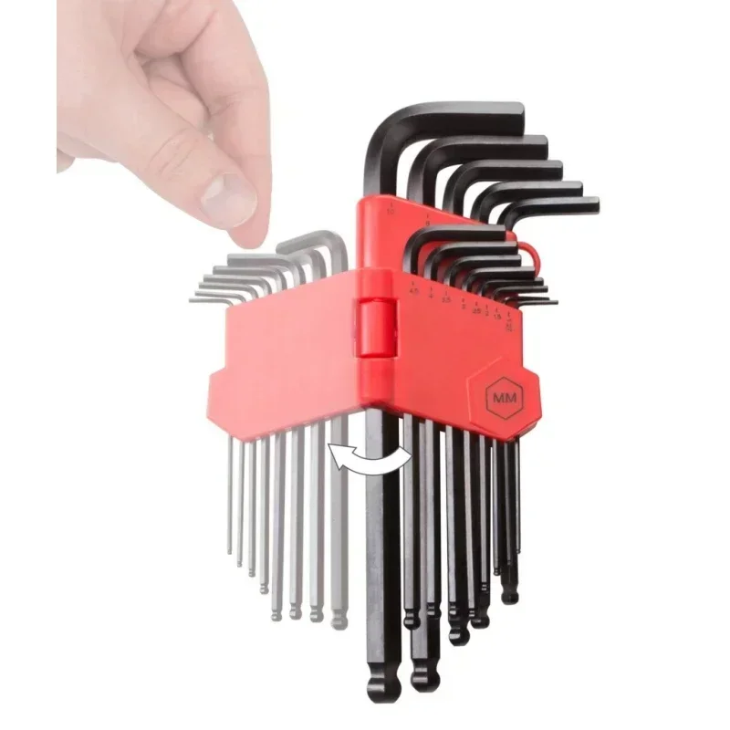 Imagem -03 - Hexagonal Wrench Grupo Bola Enegrecida Comprimento Médio Métrica Manual Polegada Chave de Fenda Cabeça de Chave 13 Pcs Atacado