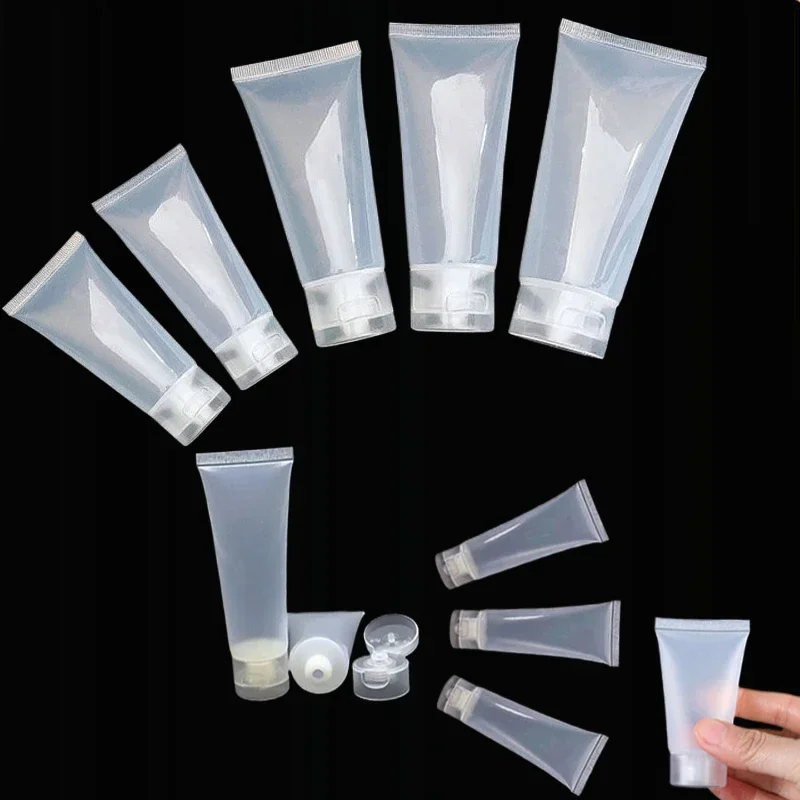 10Pcs Empty Clear PE Plastic Cosmetic Tubes Bottle with Flip Lid Smooth Polish Sample Containers For Hand Creams Lotion Toiletry