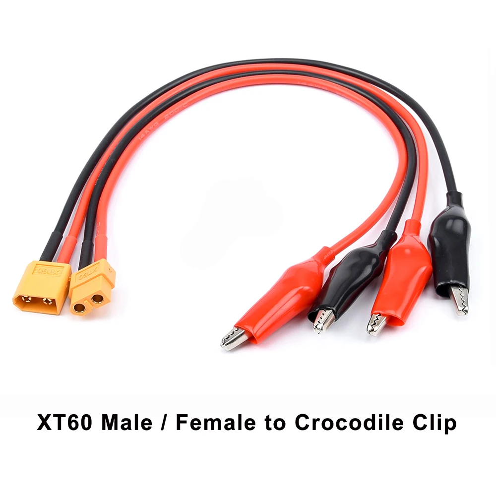 1PCS Universal Charger Cable XT60 Male / Female Connector to Crocodile Clip Conector Plug 14AWG Wire Cable