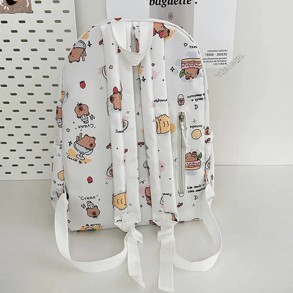 Nylon Capybara Backpack Wide Straps Multi Functional Cartoon Animal Daypack Lightweight Korean Style Large Capacity School Bag