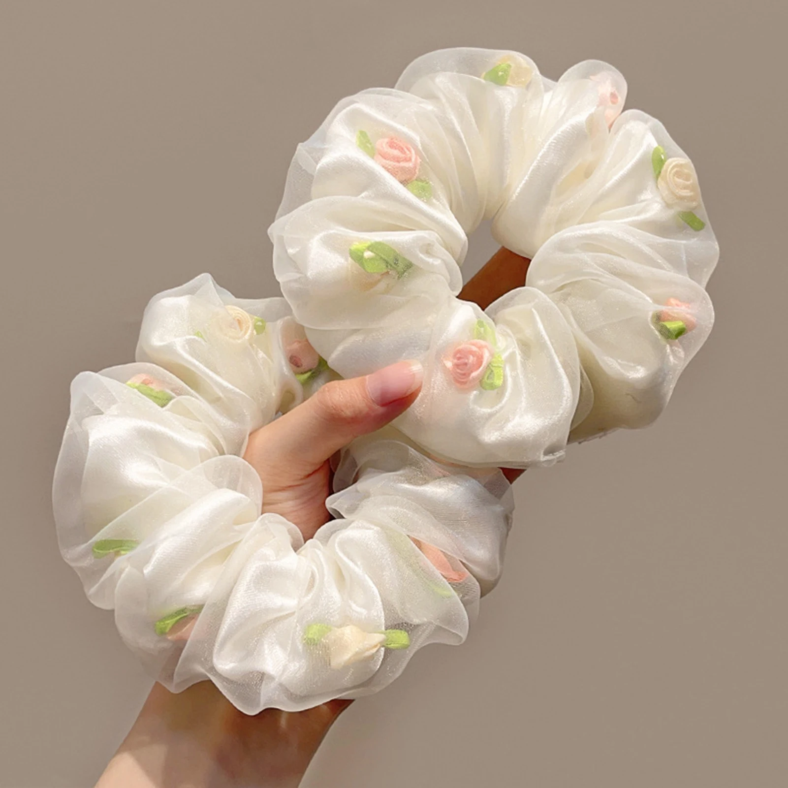 

White/Pink/Blue/Purple Mesh Hair Scrunchies Sweet Cute Flower Scrunchies Hair Accessories Ideal Gifts for Girlfriend Women