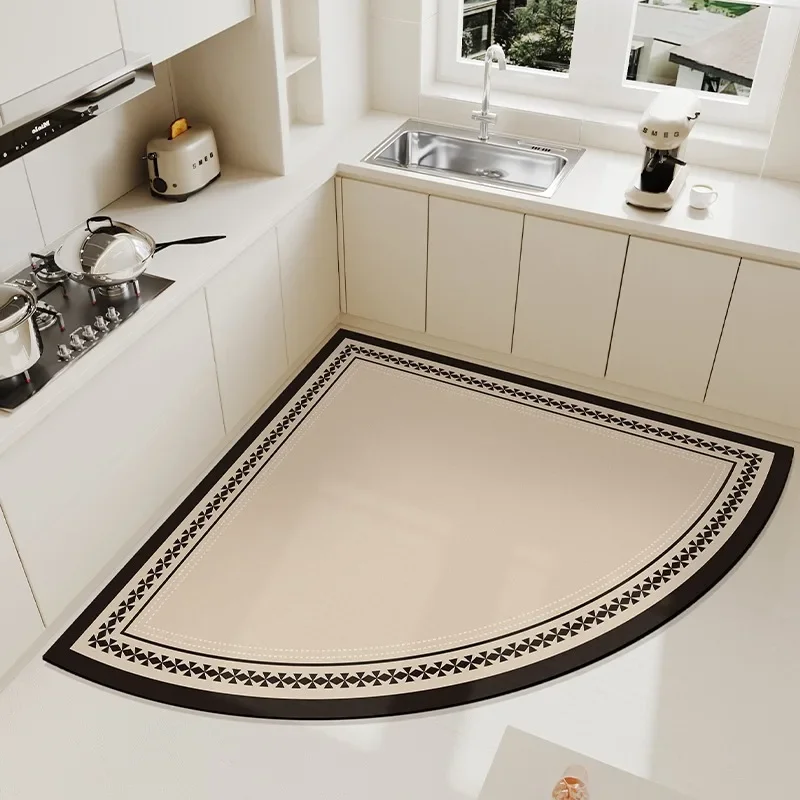 Waterproof Kitchen Floor Mat Quarter-circle PVC Leather Carpet Oil-proof Non-slip Rug Corner Special-shaped Mats 주방매트 שטיח למטבח