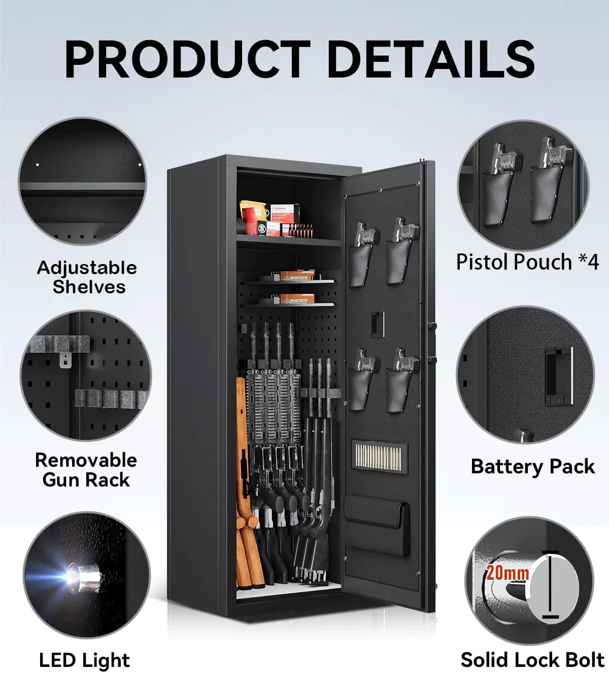 10-13 آمن للمسدسات، آمنة للبندقية والمسدسات، آمنة للبندقية الكبيرة، آمنة للمسدس البيومتري، آمنة لبصمات الأصابع للبندقية والمرور