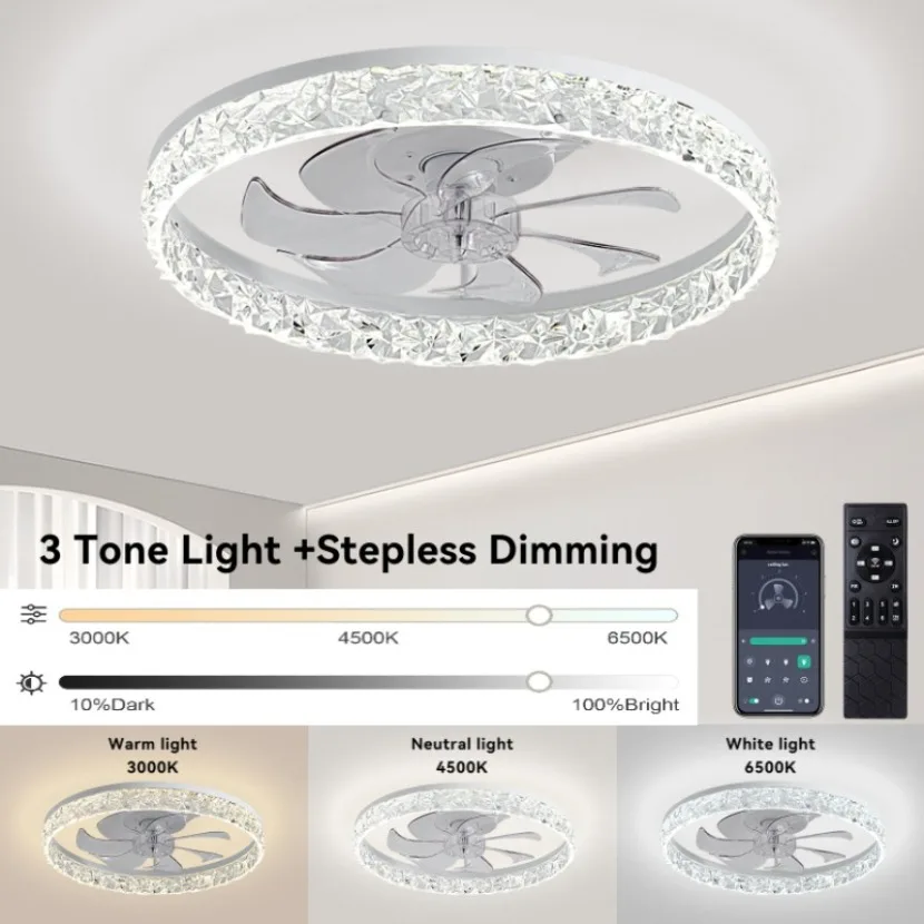 Smart LED Ceiling Fans with Light Mute Remote Control APP Dimmable Living Room Bedroom  Kitchen Ceiling Fan Home Decor Lighting