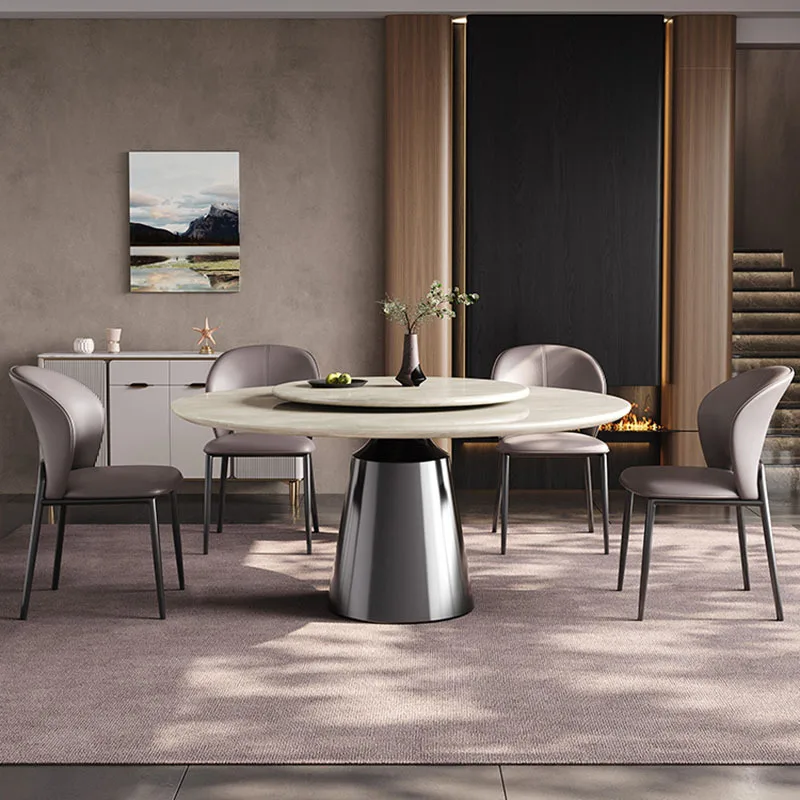 Cary ice jade luxury stone dining table round table with turntable restaurant 2025 new high-end Italian light luxury marble dini