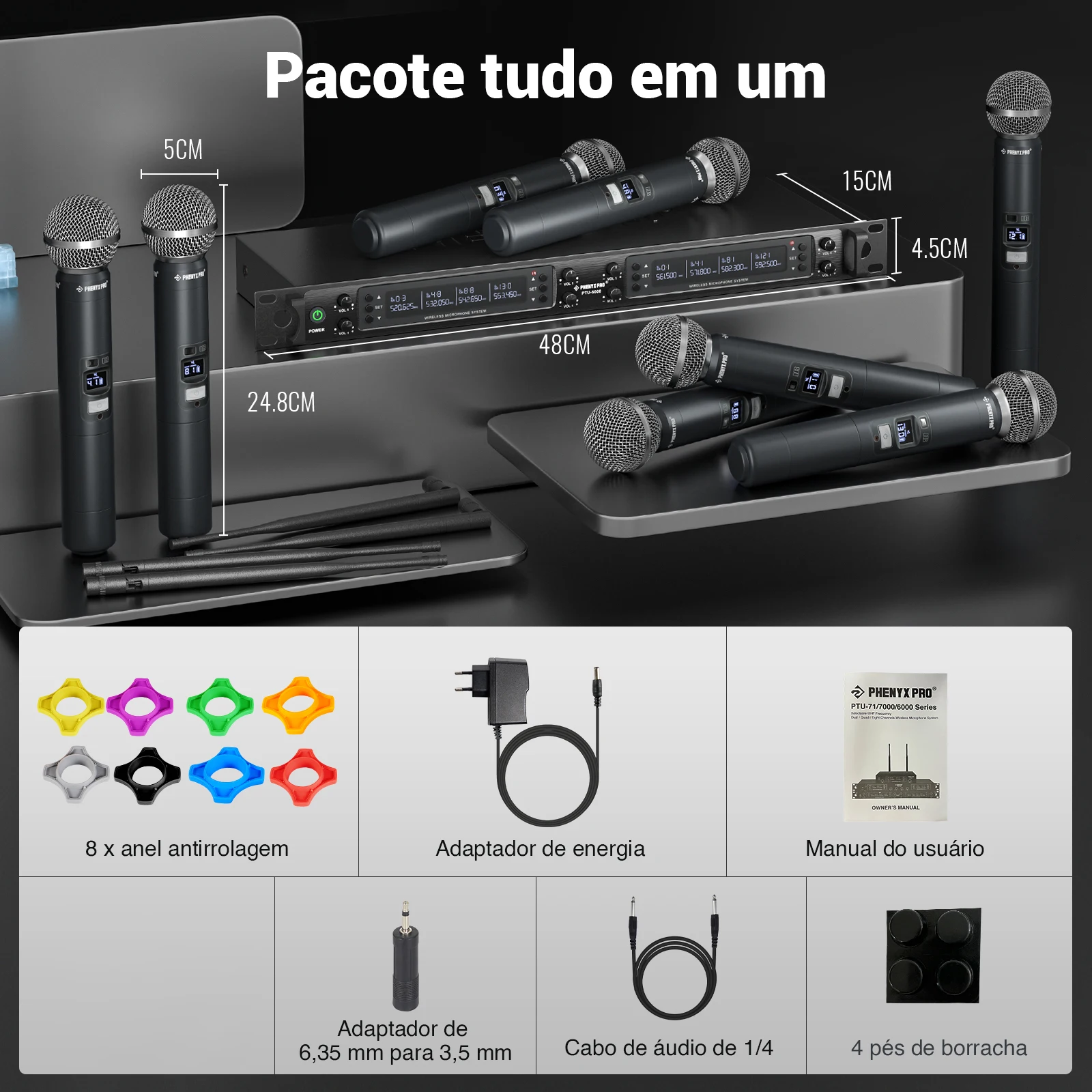 SISTEMA DE MICRÓFONO INALÁMBRICO Phenyx Pro, conjunto de ocho canales con micrófonos de mano de Metal, 8x40 canales, escaneo automático para DJ