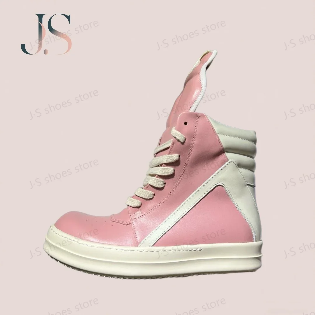 

Men Sneaker Ro Ice Pink Leather High Top Shoe Luxury Sneakers Women Boots Casual Shoes Zipper Pink Cowhide Ankle Boot