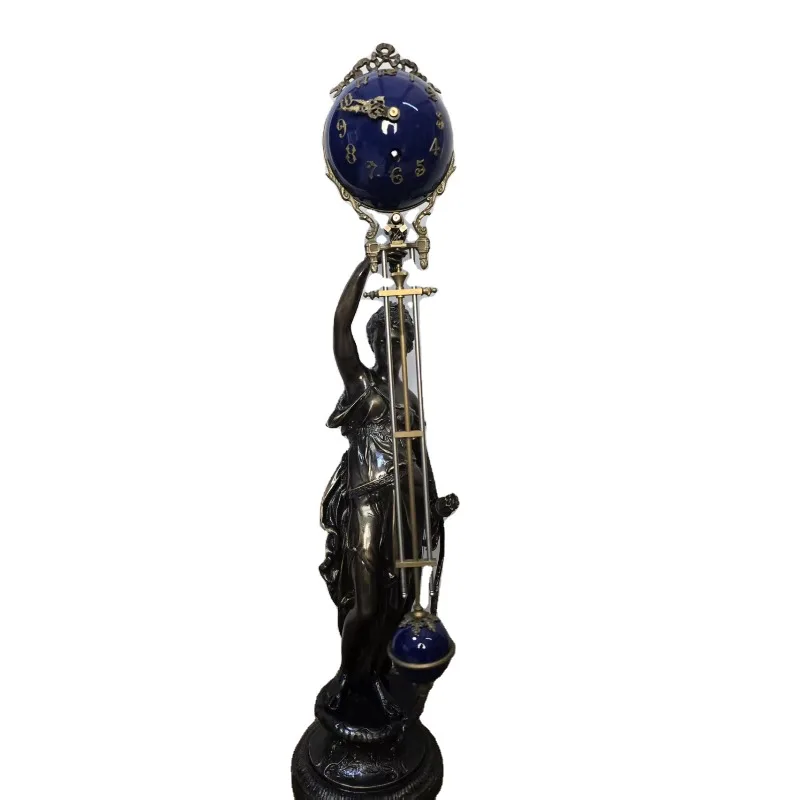 Mysterious Cobalt Blue Ball 8 Days Brass Statue Antique Bronze Brass Swing/Pendulum Mechanical Maneuver Watch