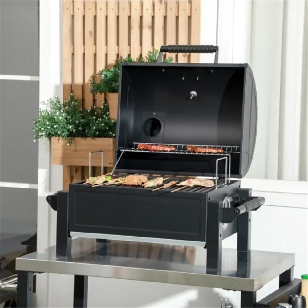 

Portable Charcoal Grill BBQ Grill Adjustable vents and chimney to adjust the heat Easy-to-read thermometer to show Warming rack